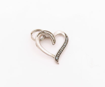 925 Sterling Silver  Vintage Genuine Diamonds Open Love Heart Pendant  PT9886