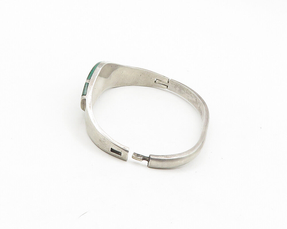 SHEILA MEXICO 925 Silver  Vintage Malachite Shiny Bangle Bracelet  BT7530