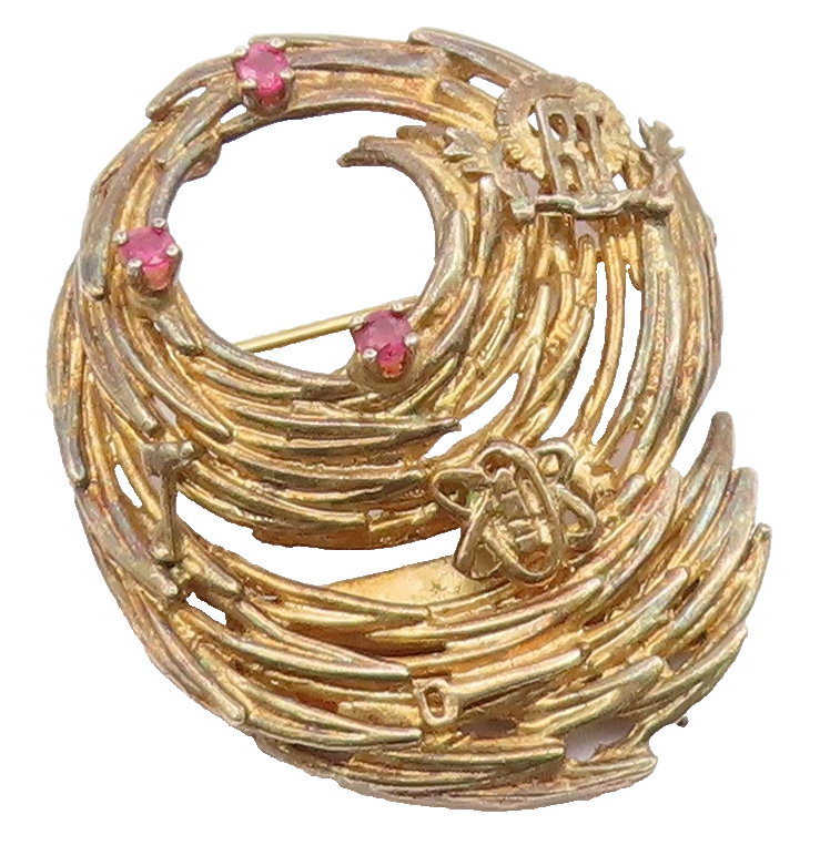 925 Sterling Silver  Vintage Ruby Shiny Sculpted Design Brooch Pin  BP6872