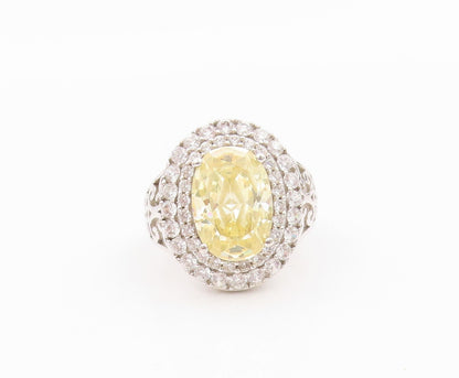 925 Sterling Silver Vintage Ring Oval Cut Citrine Halo CZ Bands  Sz 7.5  RG31771