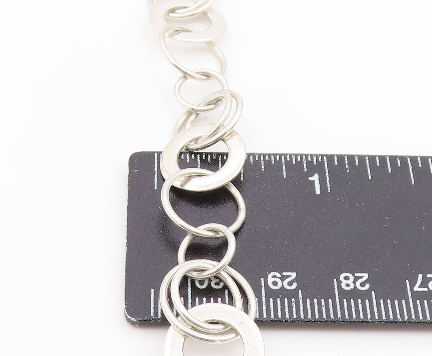 925 Sterling Silver Vintage Necklace Modernist Interlocking Circles Chain NE4942
