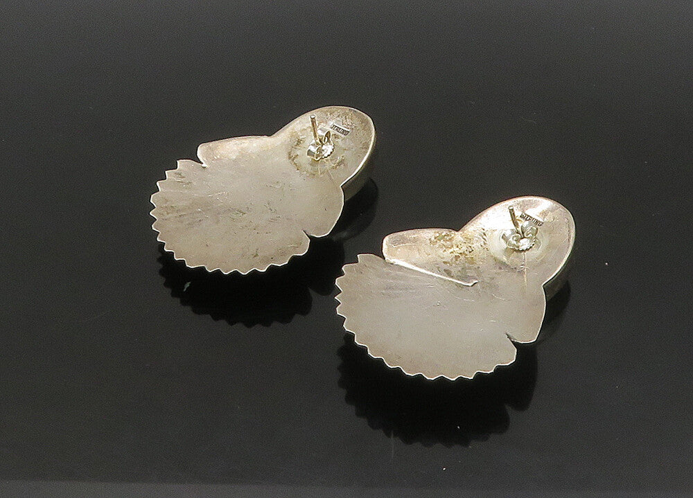 925 Sterling Silver  Vintage White Stone Scalloped Drop Earrings  EG11405