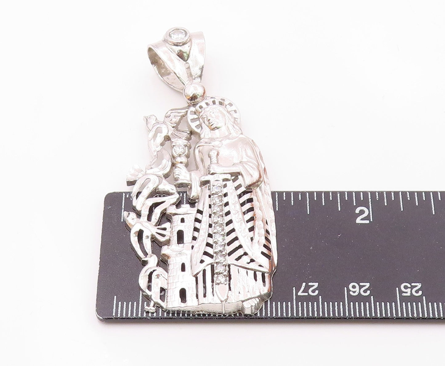 925 Sterling Silver  Vintage Royal King With Topaz Sword Pendant  PT21714