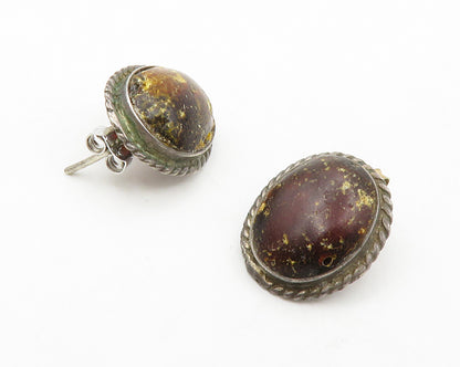 925 Sterling Silver  Vintage Cabochon Cut Jasper Twist Drop Earrings  EG6993