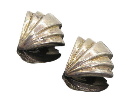 BAYANIHAN 925 Silver  Vintage Fluted Fan Design Non Pierce Earrings  EG3859