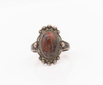 925 Sterling Silver Vintage Ring POST BELL Antique Carved Gemstone  Sz 7 RG33068