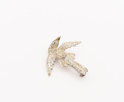 925 Sterling Silver Vintage Brooch Pin Antique Topaz Carved Flying Bird  BP10817