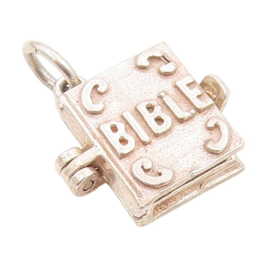 925 Sterling Silver Vintage Pendant Carved Holy Bible Book Charm OPENS  PT25409