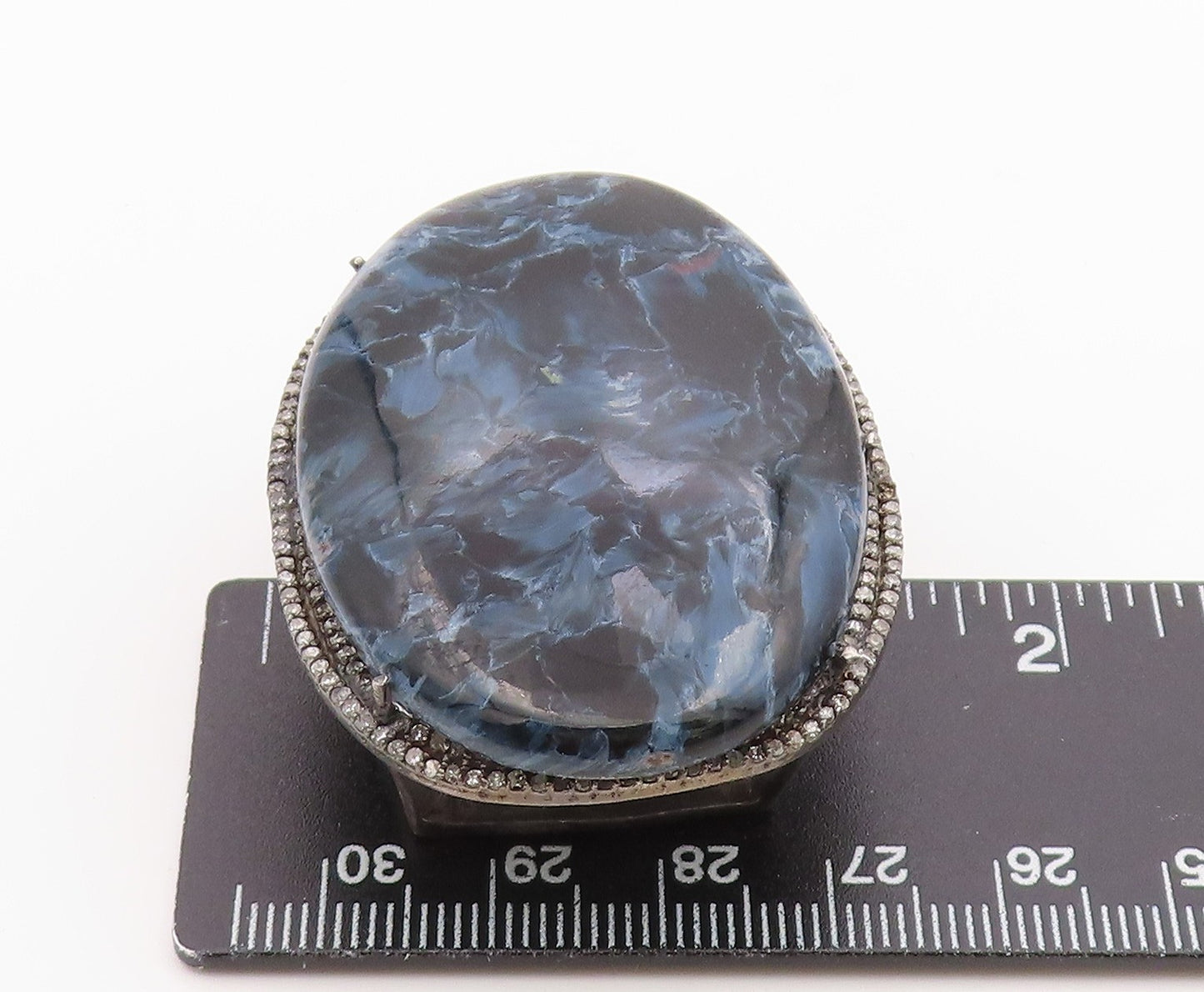 925 Sterling Silver Vintage Pendant Real Diamonds & Blue Pietersite  PT26367