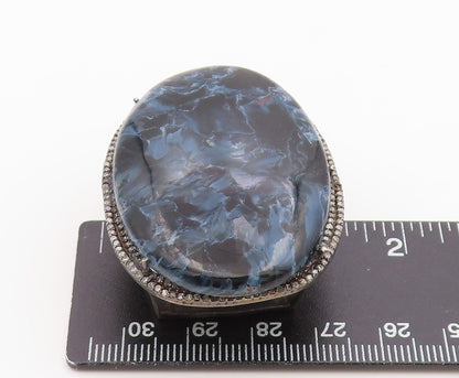 925 Sterling Silver Vintage Pendant Real Diamonds & Blue Pietersite  PT26367