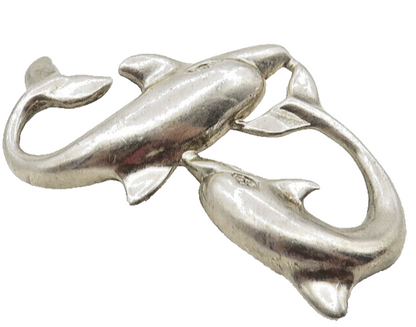 925 Sterling Silver  Vintage Shiny Smooth Swimming Dolphins Pendant  PT7358