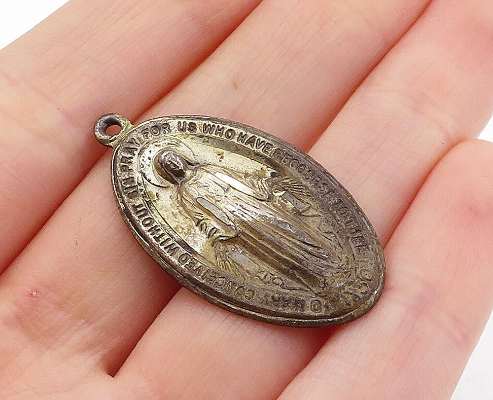 925 Sterling Silver  Vintage Antique Oxidized Religious Prayer Pendant  PT4263