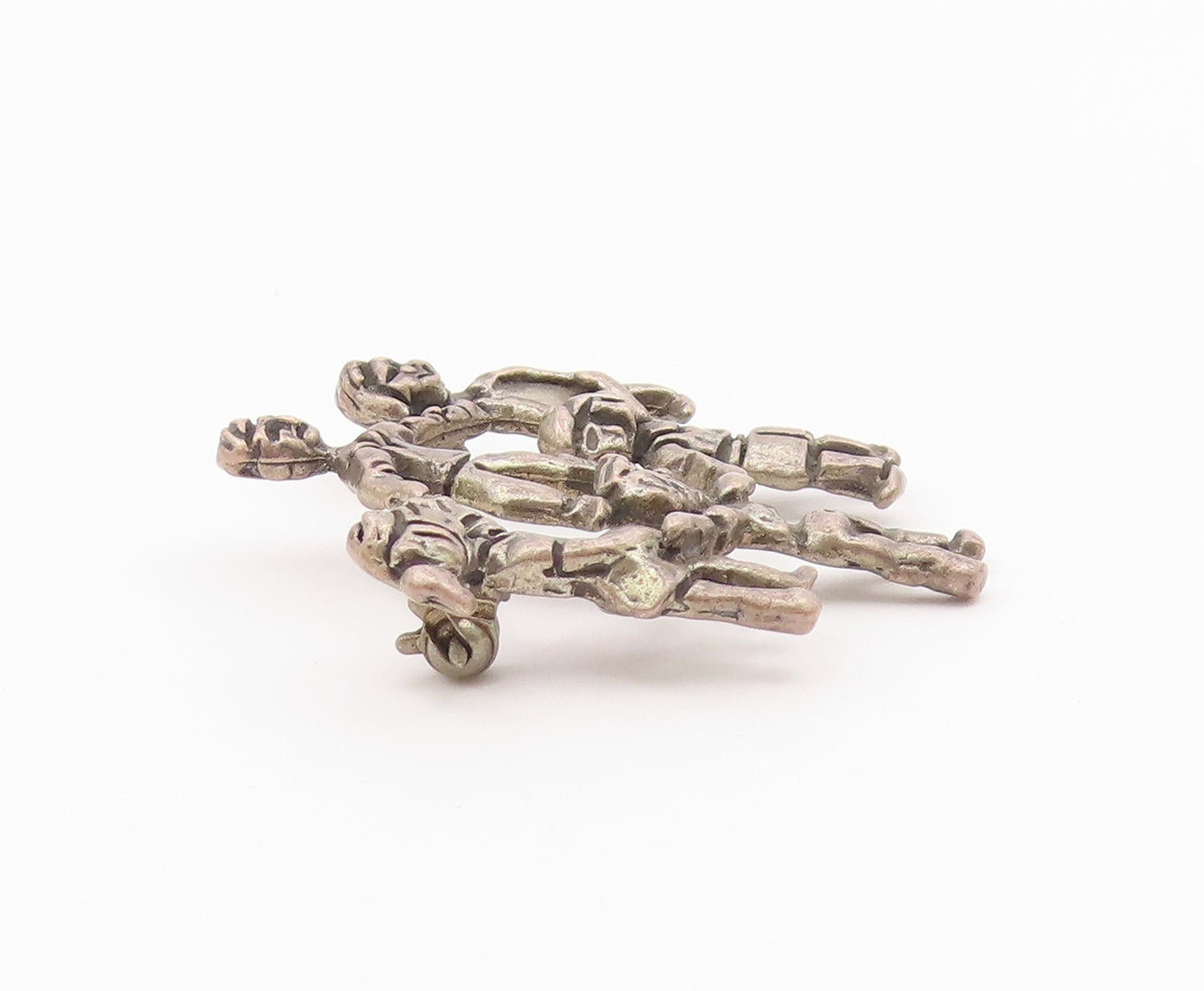 925 Sterling Silver  Vintage Children Holding Hands Chiseled Brooch Pin BP4986