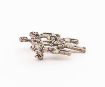 925 Sterling Silver  Vintage Children Holding Hands Chiseled Brooch Pin BP4986