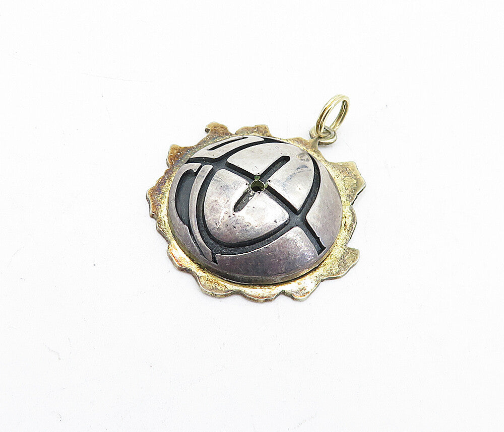 925 Sterling Silver  Vintage Two Tone Patterned Dome Drop Pendant  PT3505