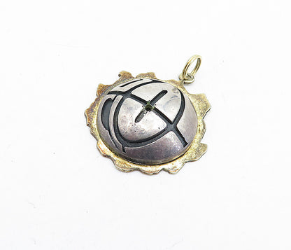 925 Sterling Silver  Vintage Two Tone Patterned Dome Drop Pendant  PT3505