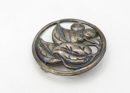 925 Sterling Silver  Vintage Antique Dark Tone Floral Leaf Brooch Pin  BP8375