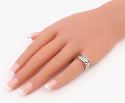 925 Sterling Silver Vintage Ring Classic Geometric Pattern Band  Sz 6  RG36895