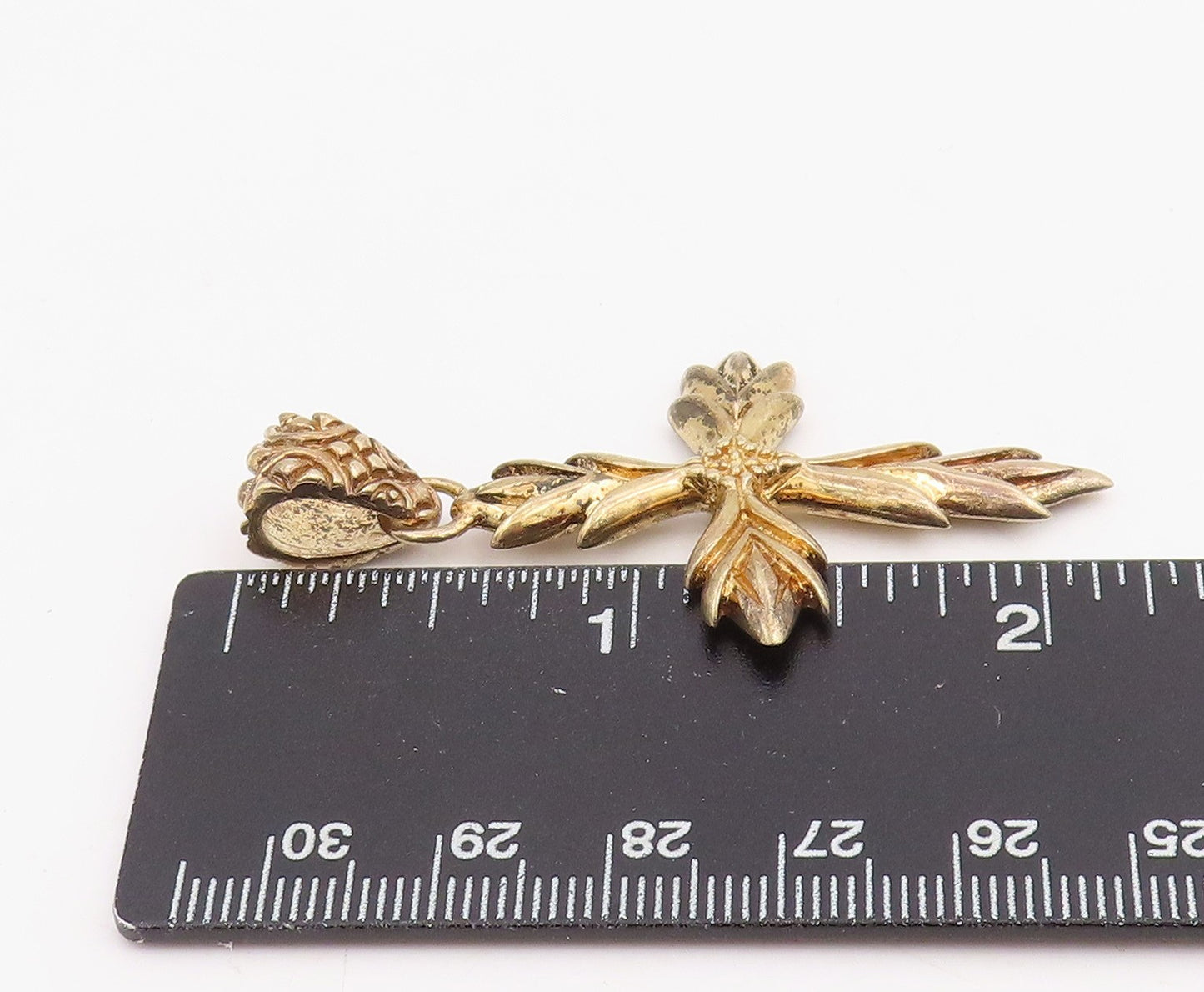 925 Sterling Silver Vintage Pendant Gold Plated Leaf Design Holy Cross  PT25893