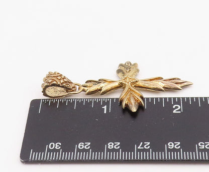 925 Sterling Silver Vintage Pendant Gold Plated Leaf Design Holy Cross  PT25893