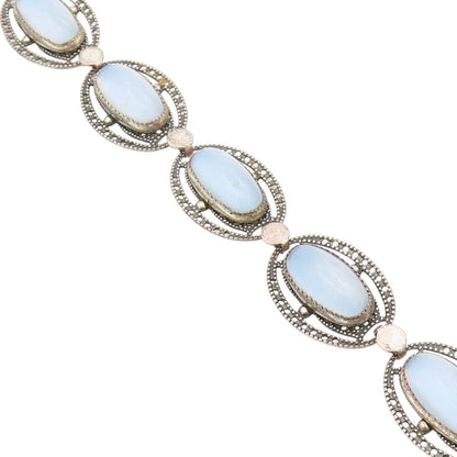 925 Sterling Silver Vintage Bracelet BEAU Antique Cabochon Cat Eye Link  BT11515