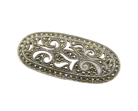 JUDITH JACK 925 Sterling Silver  Vintage Marcasite Swirl Brooch Pin  BP5685