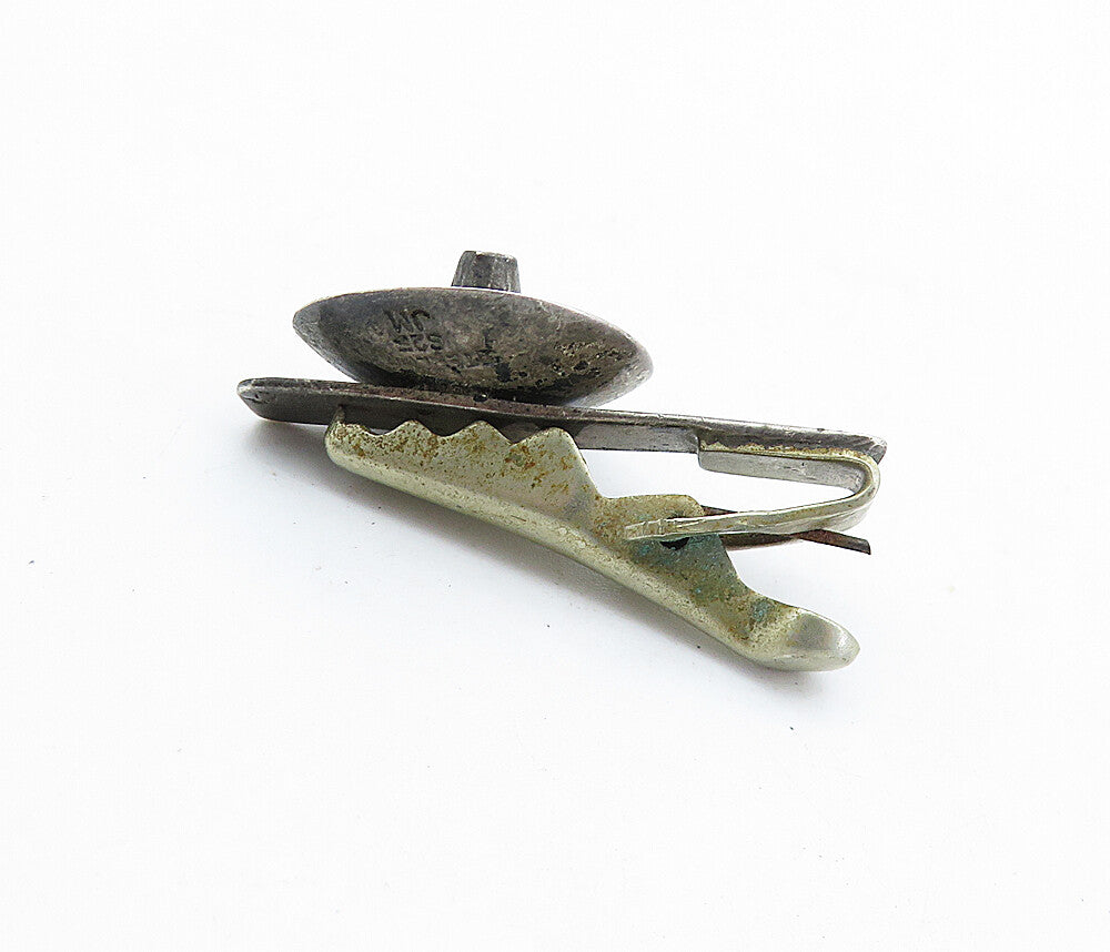 JM 925 Sterling Silver  Vintage Antique Petite Sombrero Motif Tie Clip  TR1241