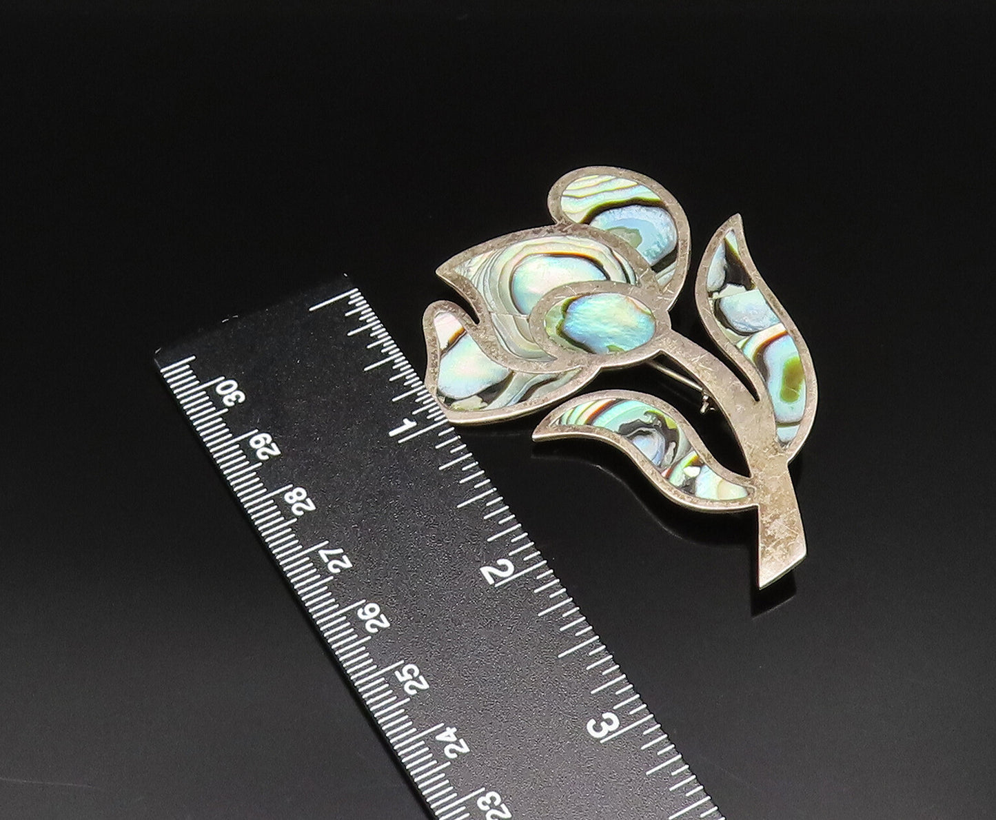 TAXCO 925 Sterling Silver  Vintage Inlaid Abalone Flower Brooch Pin  BP9679