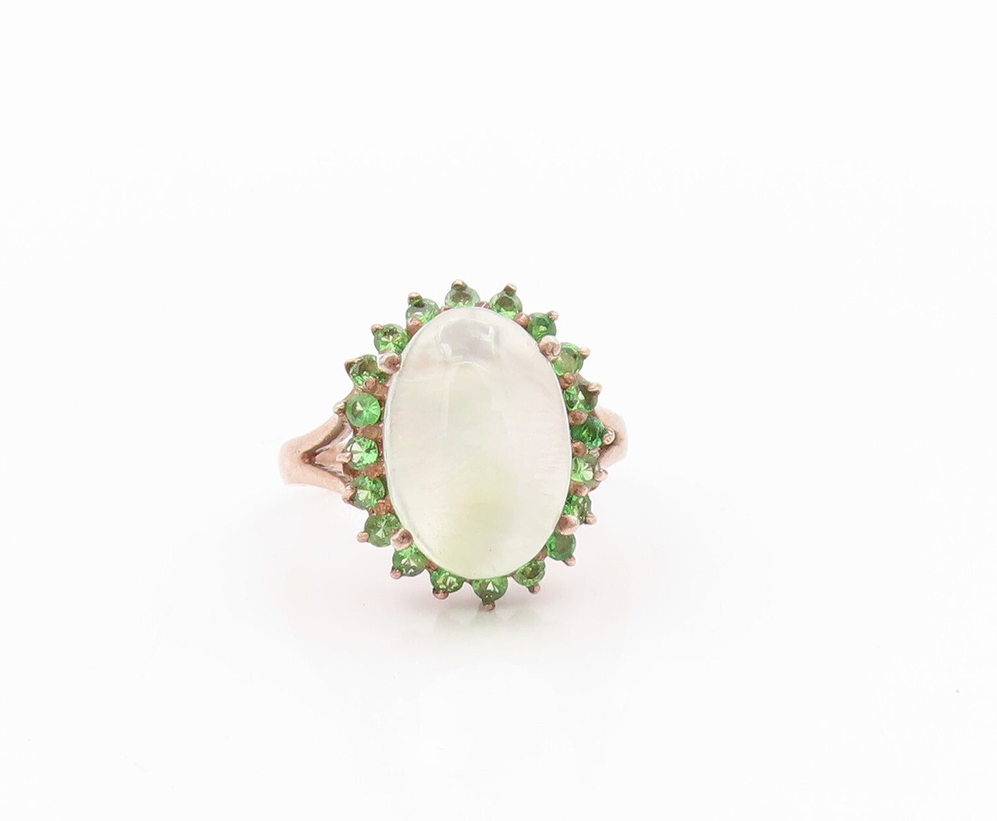 925 Sterling Silver Vintage Ring Gold Plated Gemstone & Green CZ  Sz 7  RG31752