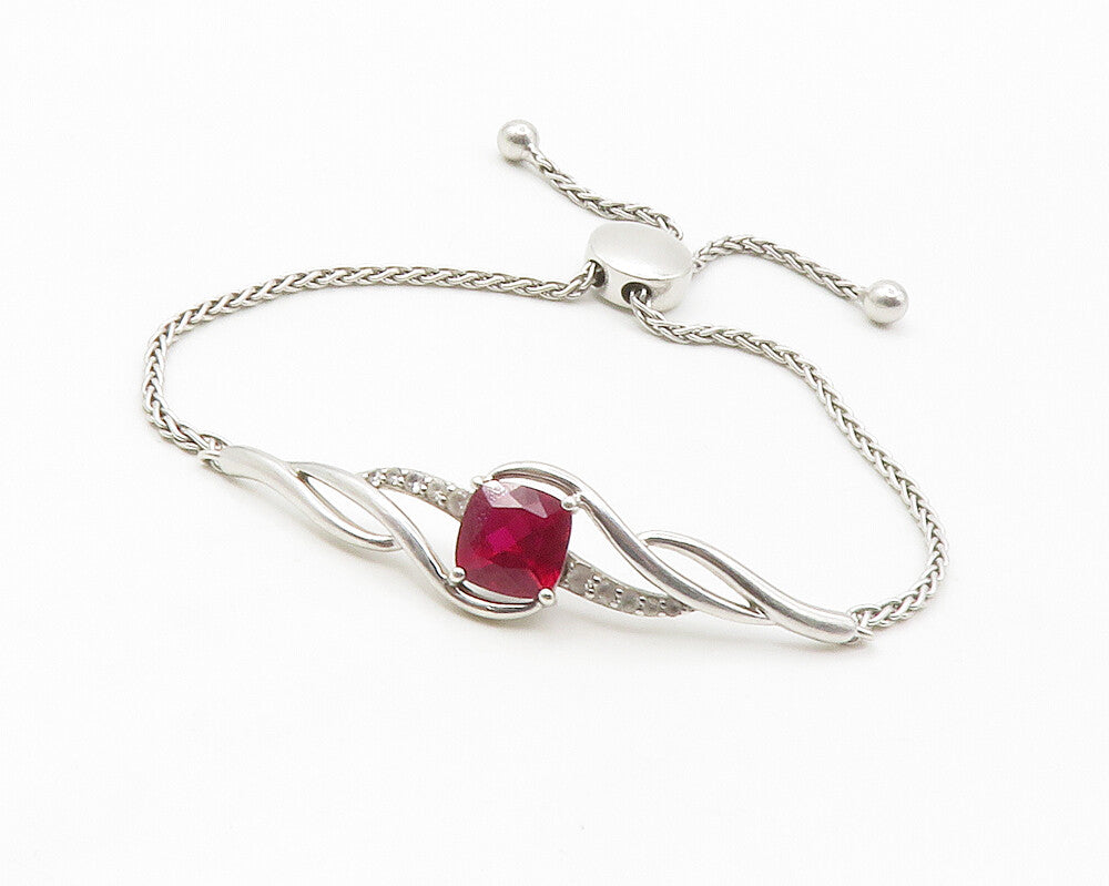 925 Sterling Silver  Pink & White Topaz Swirl Thin Chain Bracelet  BT5455