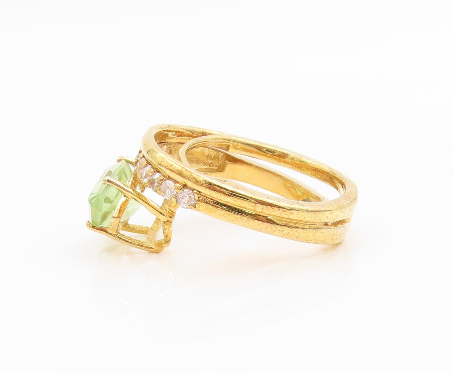 925 Sterling Silver Vintage Ring Gold Plated Pear Cut Peridot Band Sz 7 RG35819