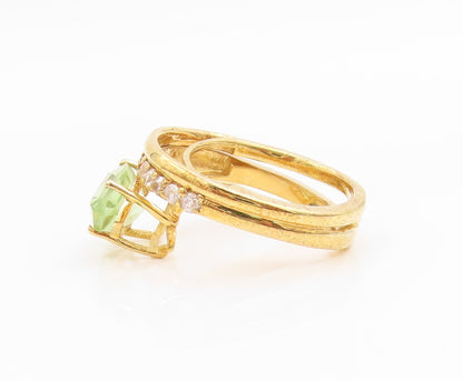 925 Sterling Silver Vintage Ring Gold Plated Pear Cut Peridot Band Sz 7 RG35819