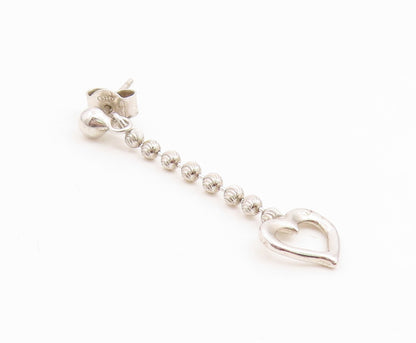 925 Sterling Silver Vintage Earrings Ball Chain Open Love Heart Dangle  EG14123