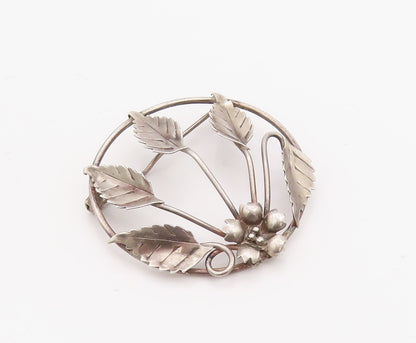 925 Sterling Silver Vintage Brooch Pin Modernist Flower And Leaf Cutout  BP11238