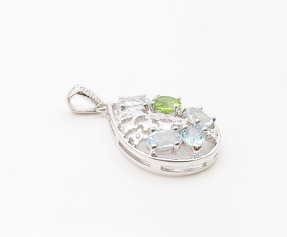 925 Sterling Silver  Genuine Diamonds Topaz & Peridot Drop Pendant  PT10203