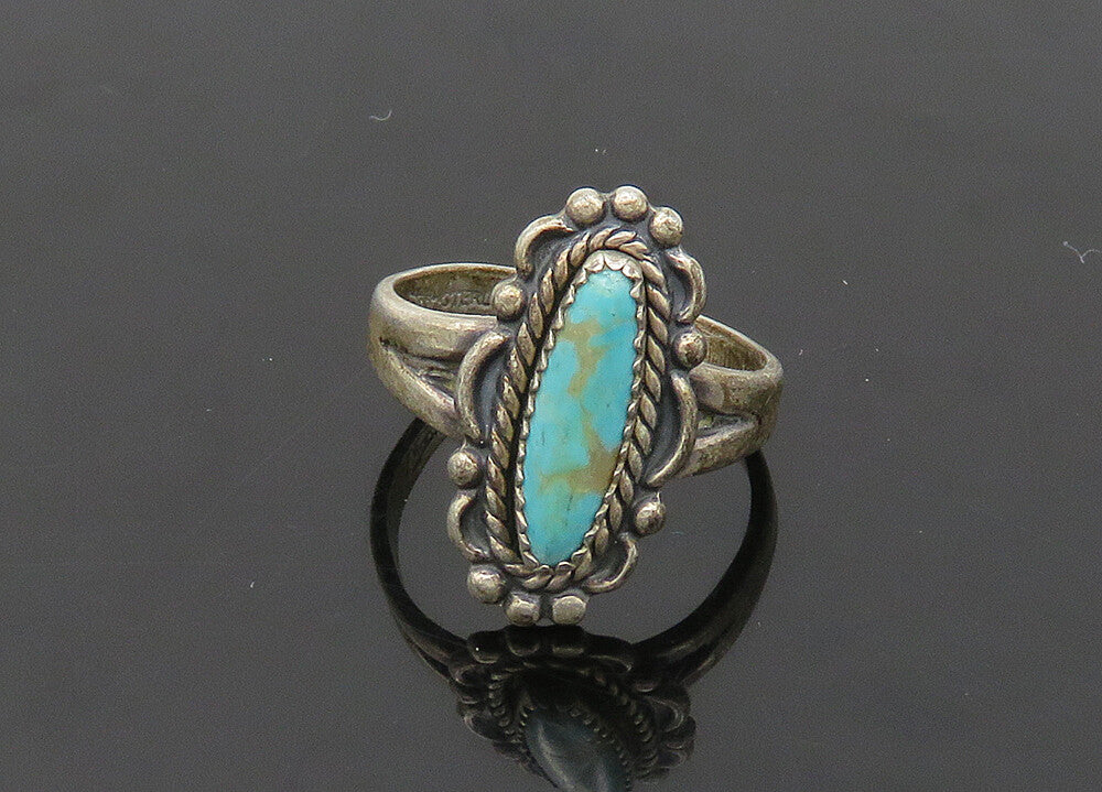 POST BELL 925 Sterling Silver Vintage Turquoise Twist Band Ring Sz 6.5 RG21093