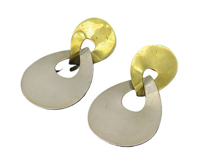 MEXICO 925 Silver  Vintage Shiny Two Tone Linked Dangle Earrings  EG10518