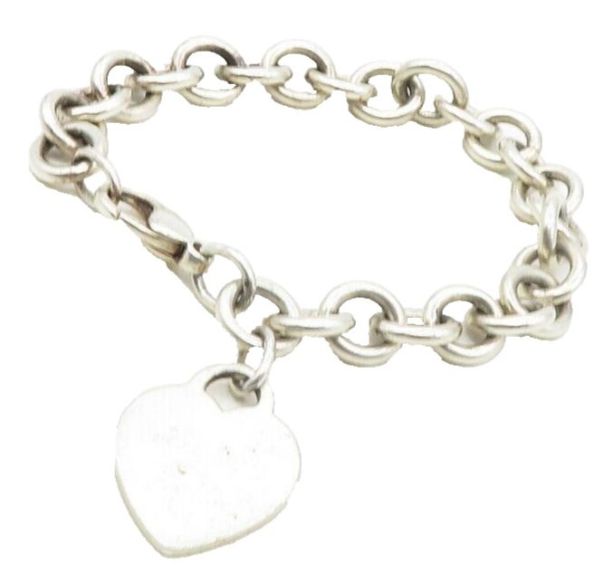 925 Sterling Silver  Vintage Love Heart Chain Bracelet  BT4190
