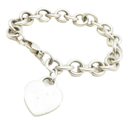 925 Sterling Silver  Vintage Love Heart Chain Bracelet  BT4190