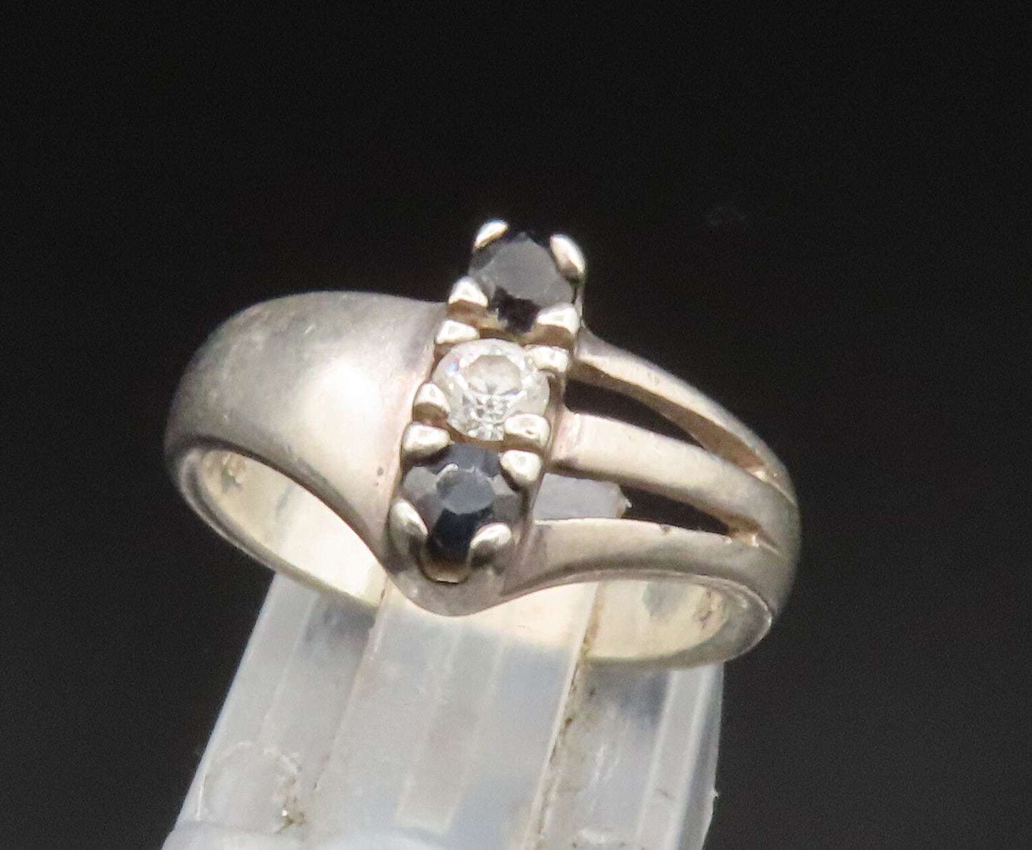 925 Silver  Vintage Spinel & Cubic Zirconia Split Shank Ring Sz 5  RG25208