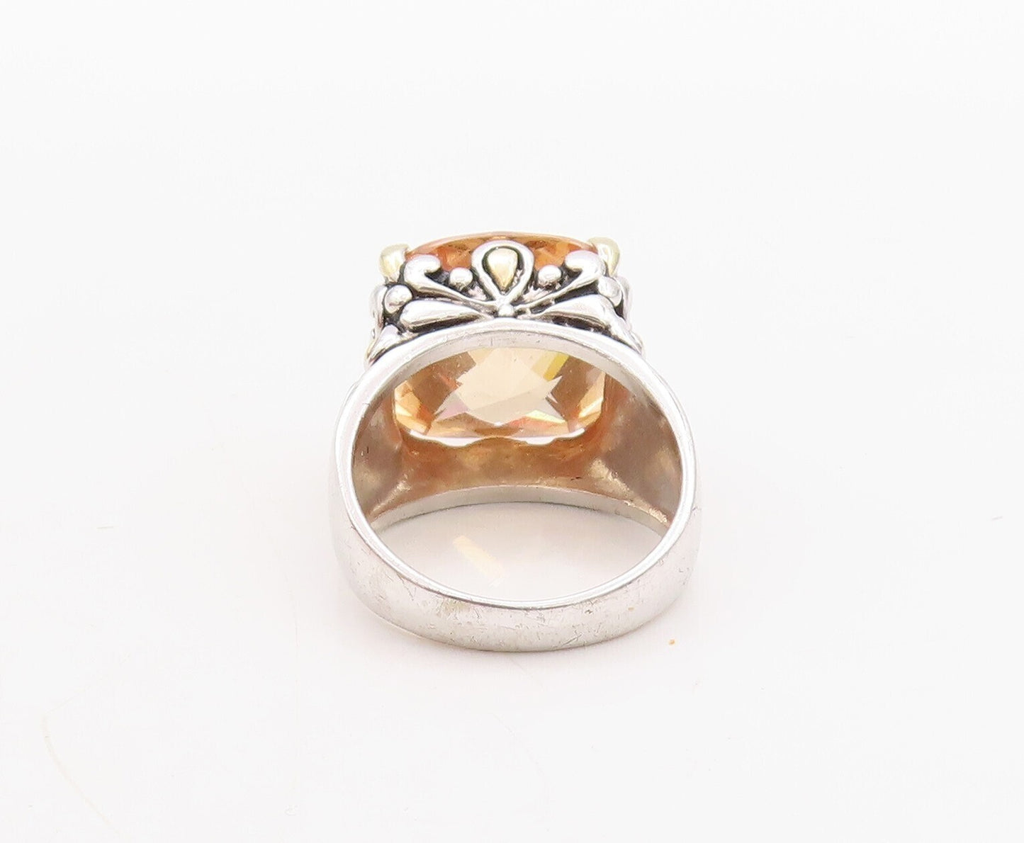 925 Sterling Silver Vintage Ring Floral Carved Square Morganite  Sz 8.5  RG31436