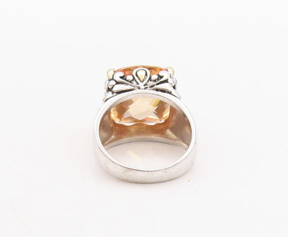 925 Sterling Silver Vintage Ring Floral Carved Square Morganite  Sz 8.5  RG31436