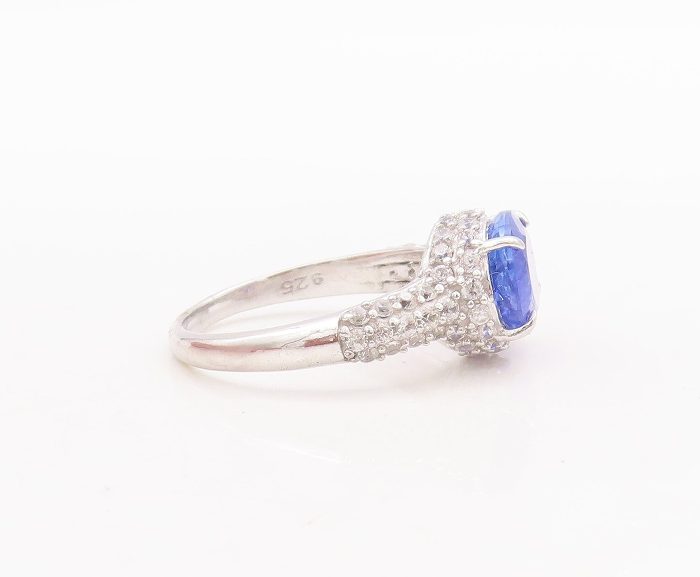 925 Sterling Silver Vintage Ring Oval Cut Tanzanite Halo Sapphire Sz 7 RG29364