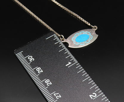 925 Silver  Vintage Minimalist Blue Enamel Swirl Accent Chain Necklace  NE3935