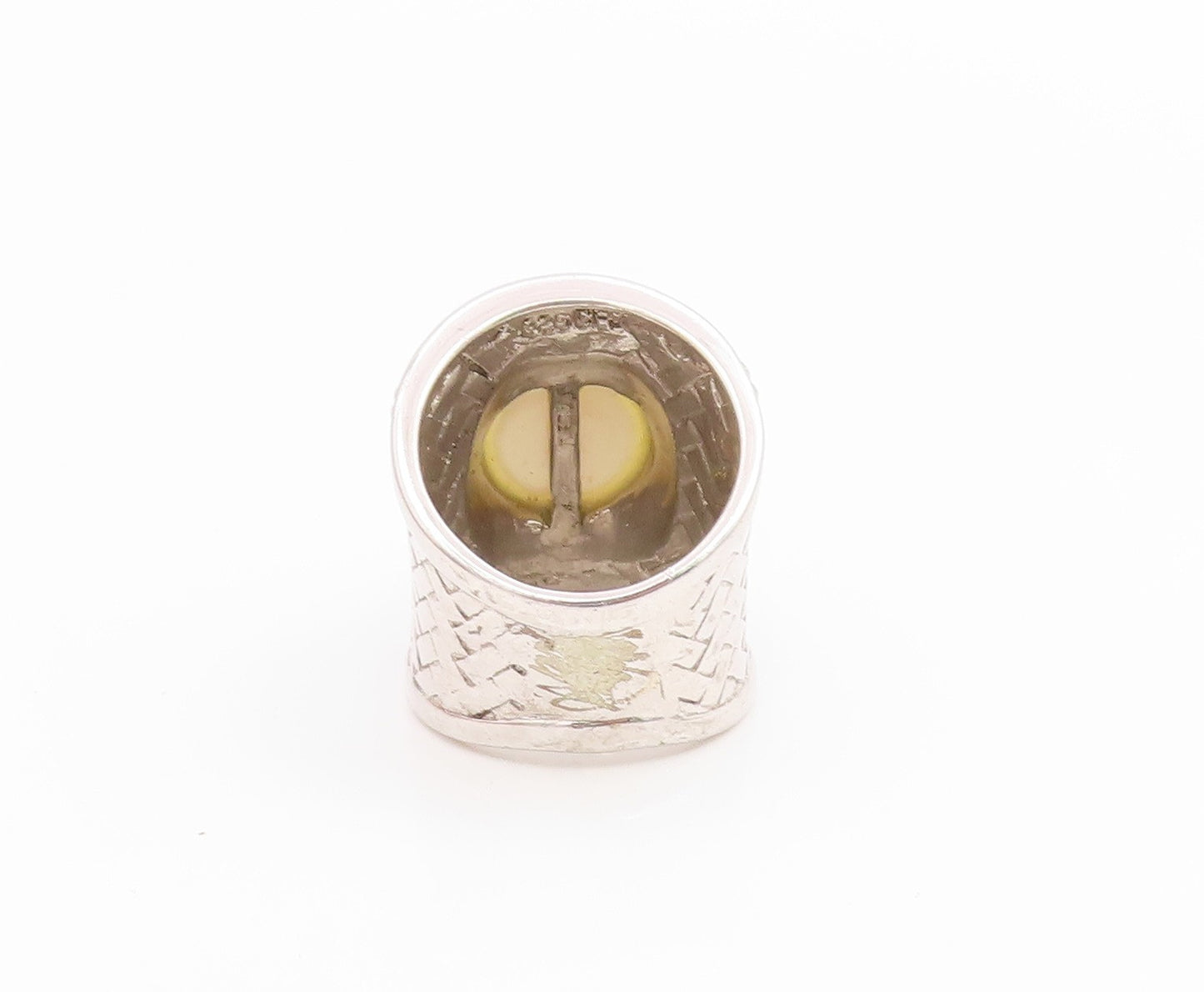 925 Sterling Silver Vintage Ring Round Pearl Wide Textured Band  Sz 7  RG35764