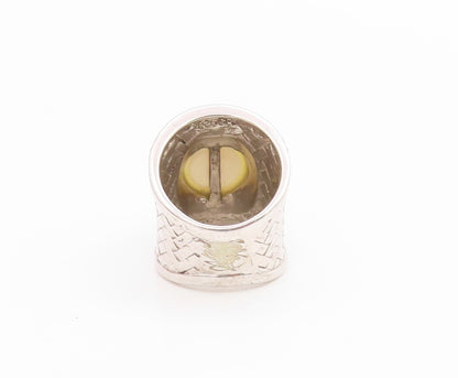 925 Sterling Silver Vintage Ring Round Pearl Wide Textured Band  Sz 7  RG35764