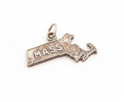 925 Sterling Silver Vintage Pendant Dark Tone Cutout Mass Map Charm  PT23742