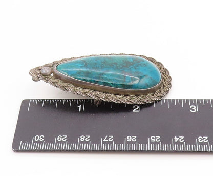 925 Sterling Silver Vintage Brooch Pin ISRAEL Large Cabochon Turquoise  BP12264