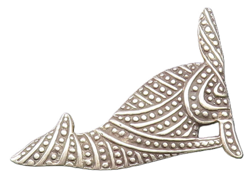 925 Sterling Silver  Vintage Dotted Howling Wolf Dog Brooch Pin  BP9694