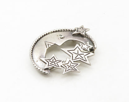 MEXICO 925 Sterling Silver  Vintage Crescent Moon & Stars Brooch Pin  BP6738